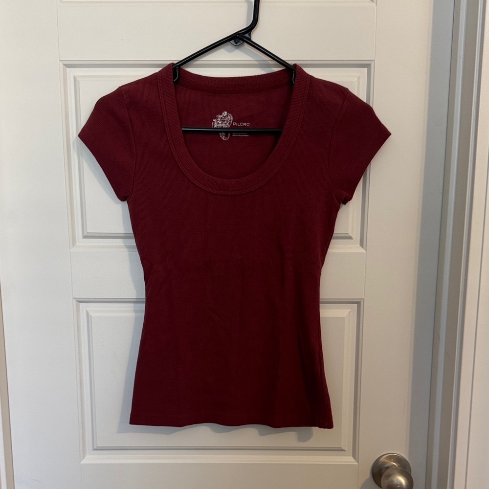 Pilcro Deep Red Short Sleeve Top